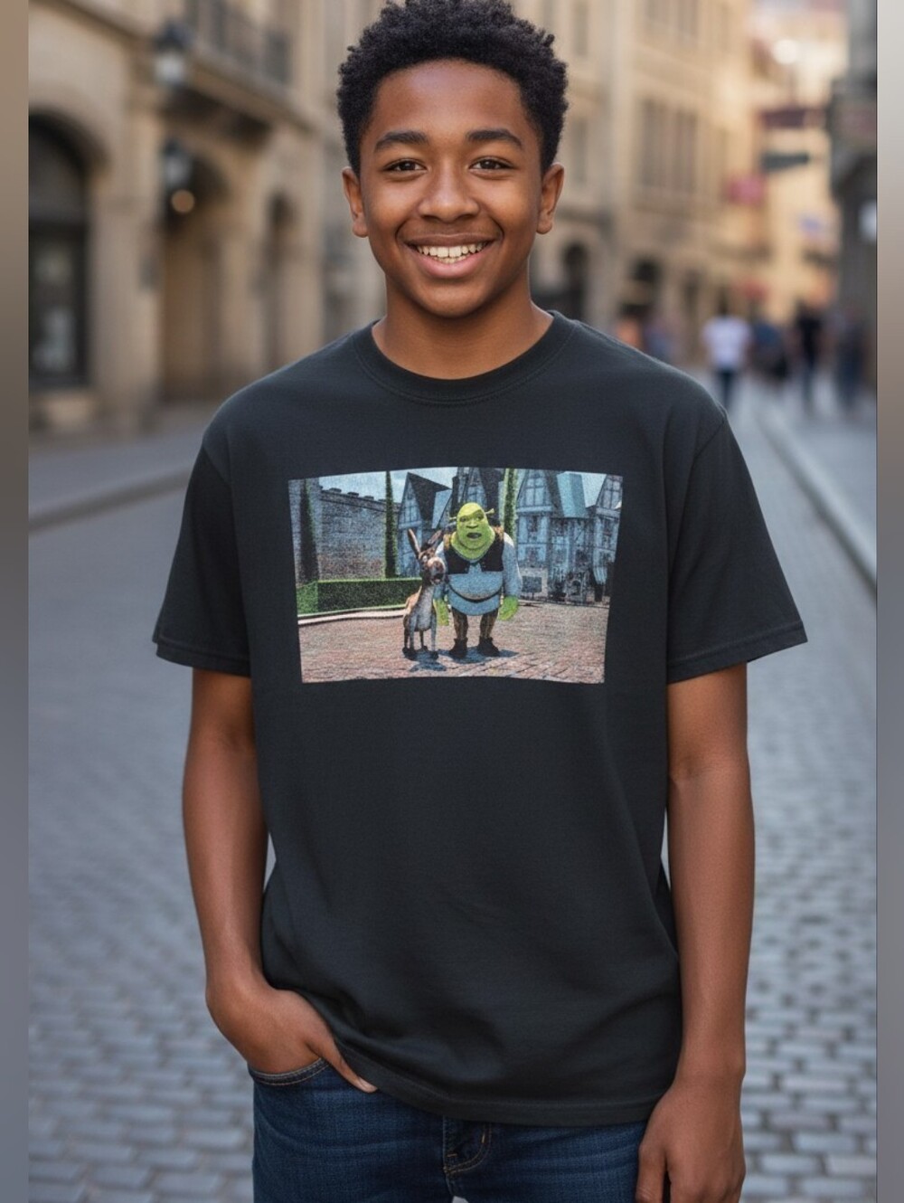 Dreamworks Shrek And Donkey Black Graphic T-Shirt, Medium
